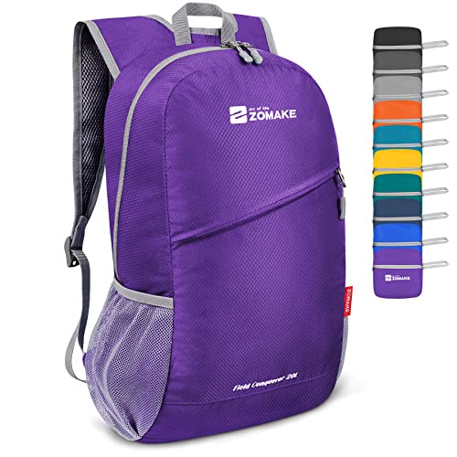 ZOMAKE Lightweight Packable Backpack 20L,Foldable Backpacks Small Daypack for Hiking Water Resistant Day Bag for Travel(Purple) - color: Purple