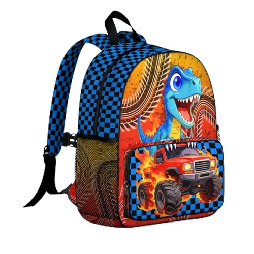 Kids Dinosaur Backpack Boys Fire Cars School Bag for Girls Kids Lightweight Bookbag with Adjustable Buckled Chest Straps for Preschool Kindergarten Elementary - color: Car Dinosaur 01