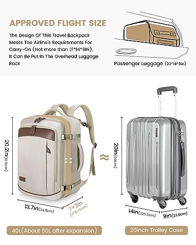 LOVEVOOK Carry on Backpack, 45L Large Travel Backpack for Women Men Airline Approved, Expandable Large Suitcase Backpacks With 4 Packing Cubes, Aer Travel Pack 3, Water Resistant Weekender Bag - color: Apricot, size: X-Large