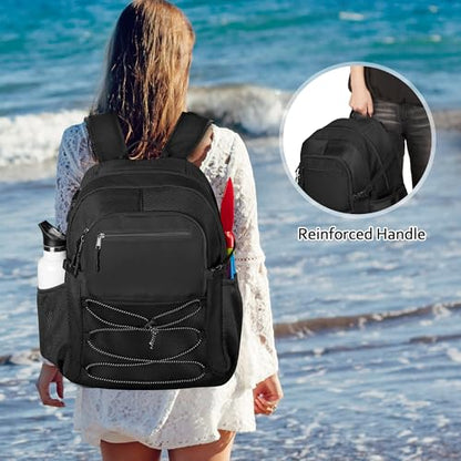 Fasrom Mesh Beach Bag Backpack with Wet Item Pocket, Swim Backpack for Pool, Travel and Gym (Patent Design, Empty Bag Only), Black - color: Black