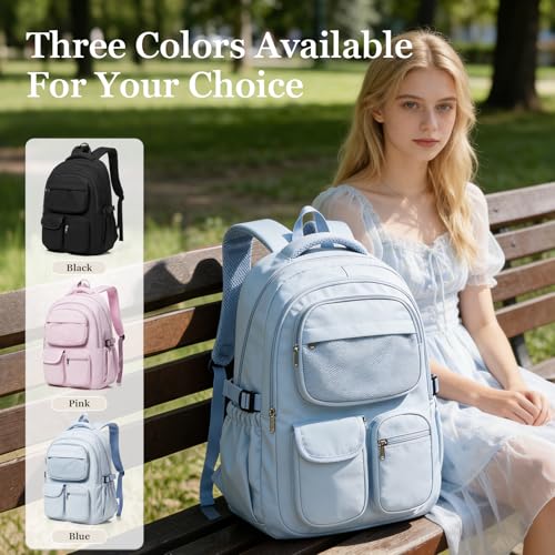Backpack for School Teens Boys Girls, Large Capacity School bag for Men Women, Cute Bookbag for Students, Lightweight College backpack with lots of pockets(Blue) - color: Blue