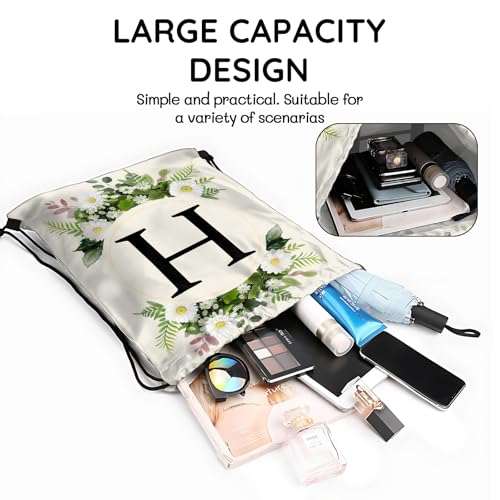 Initial Letter Drawstring Backpack String Sports Gym Bags Waterproof Sackpack Cute for Men Women Beach (13"×17") (Letter-H) - color: Letter-h