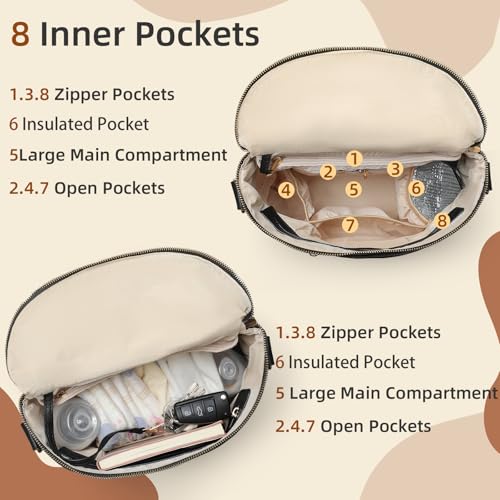 miss fong Small Diaper Bag Mini Diaper Bag, Leather Diaper Bag Backpack Mini Backpack with 14 Pockets Insulated Pockets & Shoulder Strap(After Dark) - color: After Dark
