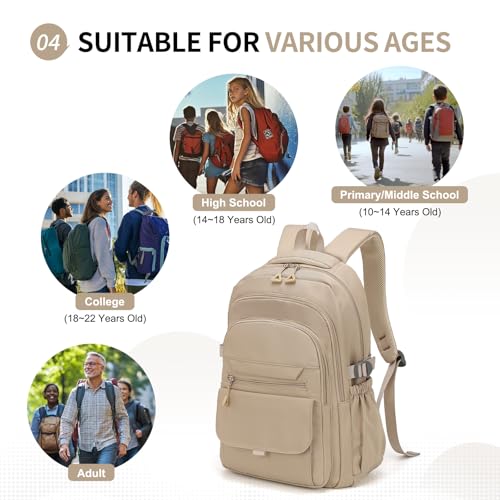 Aesthetic Daypack Backpack, Water-Resistant 15.6" Laptop Backpack for Women and Men, Featuring Touch-Fastener and Anti-Theft Pockets (Khaki) - color: Khaki