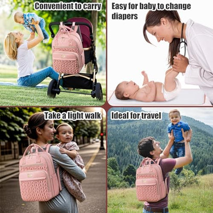 Tealari Diaper Bag Backpack,Stylish Baby Diaper Bag,Waterproof Travel Diaper Backpacks Baby Bags with Changing Pad,Stroller Straps,Insulated Pockets (Pink) - color: Pink