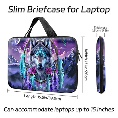 14 15 15.4 15.6 inch Laptop Handle Bag Computer Bag, Pouch Holder Notebook Sleeve Cover Soft Case Compatible for Dell,Lenovo,Toshiba HP, Asus Notebook-Glowing Dream Catcher Wolf - color: Glowing Dream Catcher Wolf