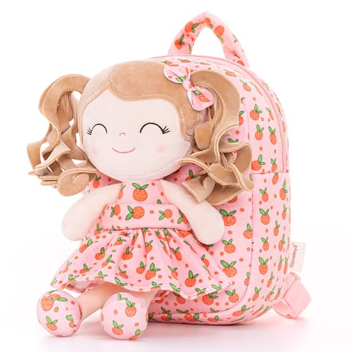 Gloveleya Toddler Backpack Baby Girl Gifts Curly Hair Plush Figures Dress Backpack Kids Backpack Curly Hair Spring Girl Fruit Section-Orange 9inches - color: A01 Orange Backpack, size: 9 inches