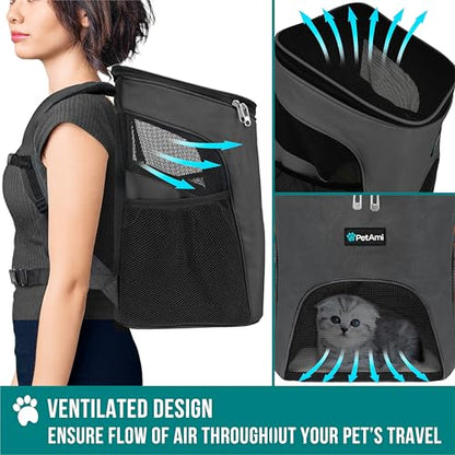 PetAmi Cat Backpack Carrier, Airline Approved Pet Carrier Backpack for Small Dogs and Large Cats, Soft Sided Collapsible Ventilated with Sherpa Bed for Hiking Travel, Max 18 lbs, Gray - color: Gray