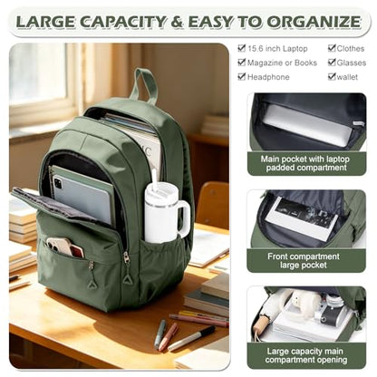 suwasp Casual Laptop Backpack for Women Men Waterproof Lightweight Backpacks Bag 15.6inch Laptop Daypack Large Capacity Backpack, Sage Green - color: Sage Green