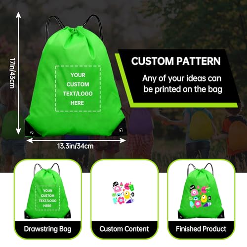 JEOHLORY pack of 50 Custom Bags With Your Logo,Drawstring Backpacks Bulk String Bag,Great for Travelling, Gym and for Everyday Use (Custom Green) - color: Custom Green
