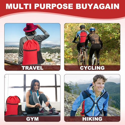 HOLYLUCK Men & Women Outdoor Sport Gym Sack Waterproof Drawstring Backpack Bag (Standard with drawstring, Red) - color: Red, style: Standard With Drawstring