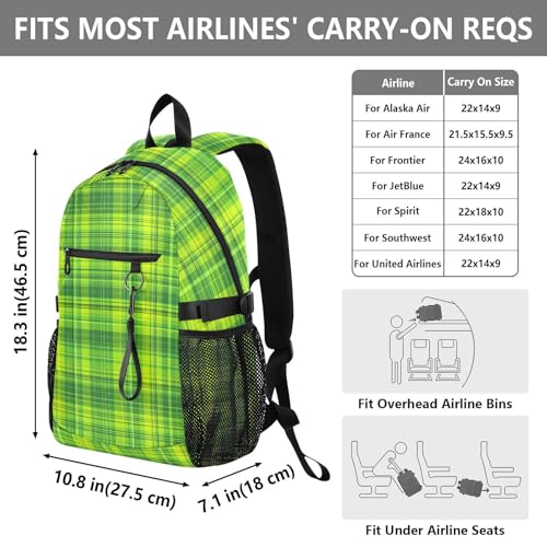 ALAZA Lime Green Plaid Pattern Backpack for Women Men, 23L Water Resistant Twill Daypack with 14 Inch Laptop Compartment, Wide Open Aesthetic School Bag for Travel Work