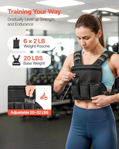 VEVOR Adjustable Weighted Vest, 4-10lbs/20-32lbs/24-40lbs/40lbs Comfortable X-Shape Body Weight Vest Set with 6/8 Weight Packs and Reflective Stripe, for Men Women, Workout Equipment for Strength Training Running Jogging - size: 20-32 lbs