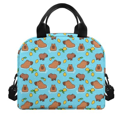 Flashideas Cute Capybara Backpack for School Boys Backpack with Lunch Box Insulated Water Bottle and Water Bottle Bag 4Pcs Set 17" Girls Bookbag with Compartments Sturdy School Bag for Kids Elementary - color: Capybara and Lemon