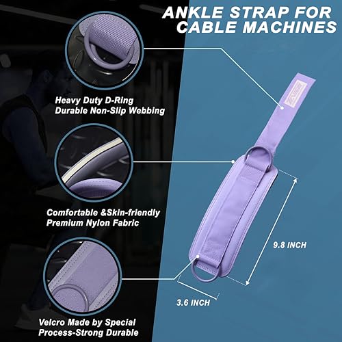 TAVIEW Ankle Straps Cable Machine Attachment for Gym - Cable Kickback Ankle Straps - Padded Ankle Cuffs for Glute Kickbacks and Leg Workouts - color: Purple-Single