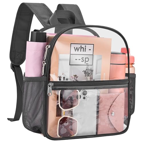 Clear Backpack for Stadium Events, 12x12x6 Small Clear Plastic bag with Reinforced Straps for Game Security Festival Concert - color: Charcoal Gray