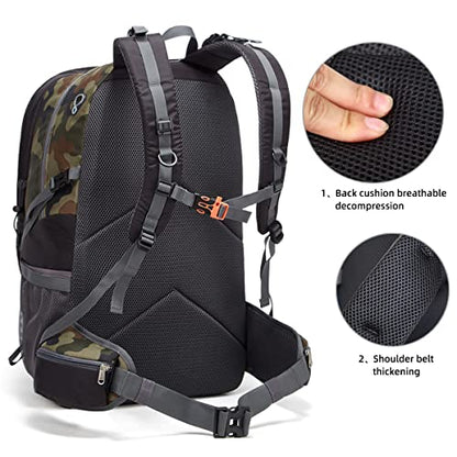 SPEEDPARK Hiking Backpack 40L Waterproof Hiking Daypack with Rain Cover, Outdoor Trekking Travel Backpacks for Men Women - color: Camo