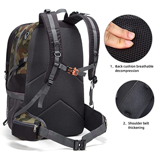SPEEDPARK Hiking Backpack 40L Waterproof Hiking Daypack with Rain Cover, Outdoor Trekking Travel Backpacks for Men Women - color: Camo