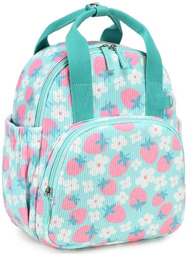 Bluboon Toddler Backpack for Girls Boys 2-4 Cute 12" Preschool Kindergarten Backpacks Kids Daycare Bags School Travel (Pink Strawberry Flower - Mint Green, Age 2-4 (12" H not Fit A4 Folder)) - color: Pink Strawberry Flower - Mint Green, size: Age 2-4 (12"