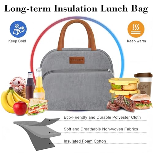 Coobiiya Lunch Bag Lunch Box for Women Men,Small Leak-proof Cute Lunch Tote Large Capacity Reusable Insulated Cooler Lunch Container for Work/Office/Picnic/Beach，Grey - color: Gray