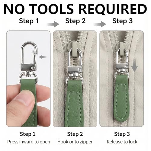 10 Pcs Leather Zipper Pulls Replacement - Detachable Zipper Tab Fixer & Extender for Backpacks, Jackets, Luggage, Purses & Boots - No Tools Needed (Black, White, Green, Pink, Purple)