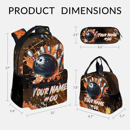COZYAURA Kids Backpack Boys - Personalized Bowling Backpacks Set for School - Sports Bookbag with Lunch Bag & Pencil Case - Bowling Ball Book Bags for Elementary Middle School - color: Style-9