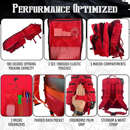 AMERICANPHOENIX 45L Elite Tactical Backpack | 3X Stronger Work & Military Backpack | Water Resistant and Heavy Duty | 3 Day MOLLE Bug Out Bag (Scarlet Sage) - color: Scarlet Sage