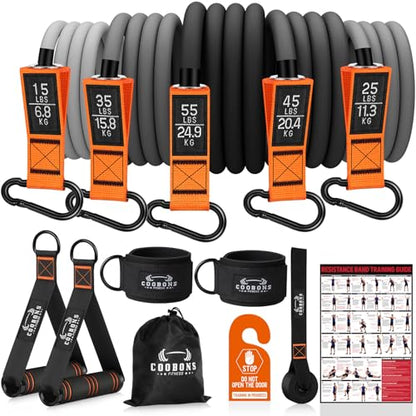 Resistance Bands with Handles, 175lb Exercise Bands for Working Out, Fitness Bands, Workout Bands with Door Anchor and Ankle Straps, Physical Therapy, Yoga, Strength Training Home Gym Equipment - style: 175LBS