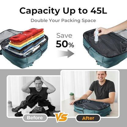 Vacuum Compression Backpack, Carry on Sealed Travel Backpack with Vacuum System and Pump, Fathers Day, Birthday Gifts for Traveler Expands to 40L Packing Capacity, Fits 17” Laptop &2–5 Days of Clothes - color: Teal, size: 40L