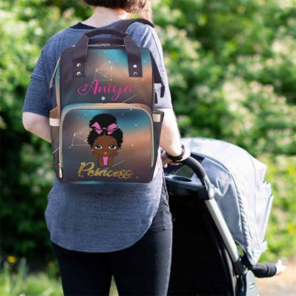 Newcos Personalized African Black Women Diaper Bag Backpack with Name Custom Afro Princess Mommy Nursing Baby Bags for Women - color: 230112-12