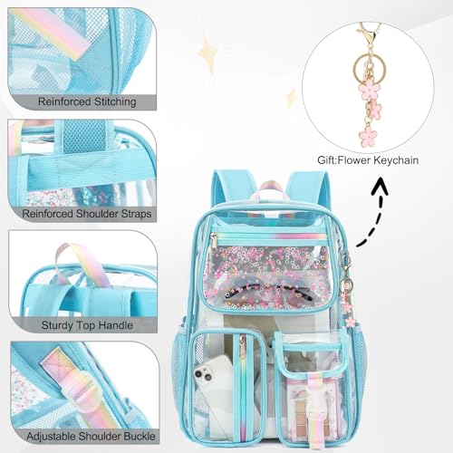 Clear Backpack for Girls Women, School Bookbag Heavy Duty See Through Backpacks (Sky Blue) - color: Blue