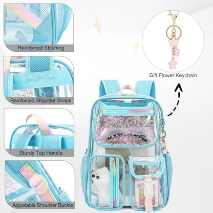Clear Backpack for Girls Women, School Bookbag Heavy Duty See Through Backpacks (Sky Blue) - color: Blue