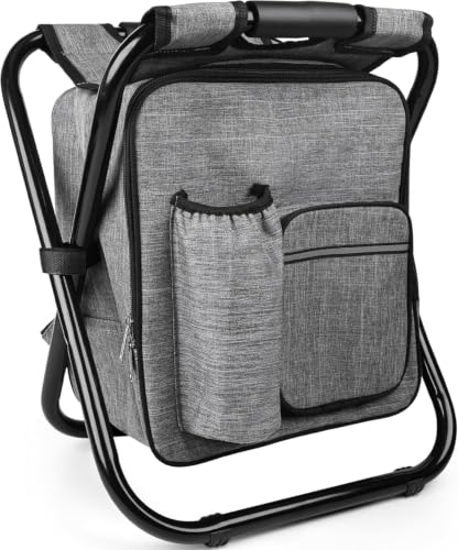 Kikerike Backpack Stool Cooler Chair Heavy Duty 300 LBS Max Load Portable Lightweight Stool Backpack Folding Fishing Cooler Seat for Camping Hunting Fishing - Gray - color: Grey