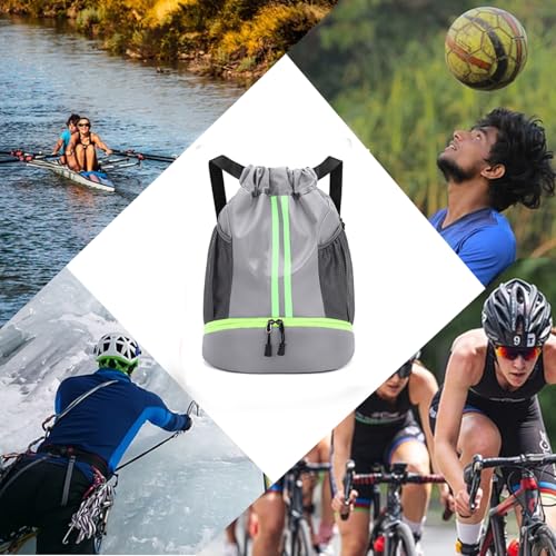 Drawstring Backpack with Shoe Compartment,Water Resistant Sports Gym Bag,String Bag for Men Women,Soccer,Basketball - color: Grey