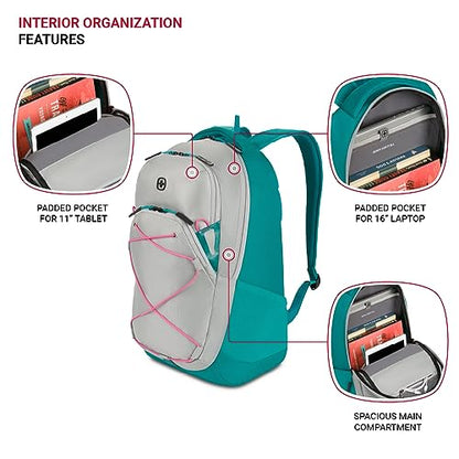 SwissGear 8175 Laptop Backpack, Teal/Light Grey Heather, 18 Inches - color: Teal/Light Grey Heather