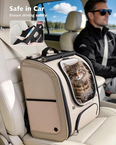 Pecute Cat Backpack Carrier,Large Space Cat Bubble Backpack,Ergonomic,Khaki - color: Khaki, size: 14.9"L x 11.0"W x 19.6"H