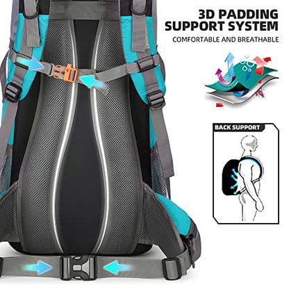 King'sGuard 70L Hiking Backpack with Rain Cover Lightweight Waterproof Travel Camping Backpack Large Backpacking Pack - color: Lakeblue