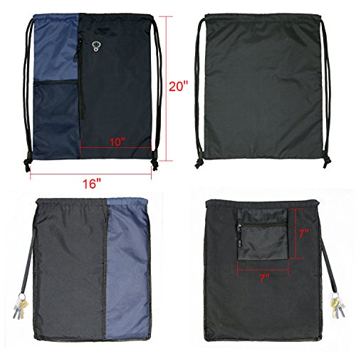BeeGreen Drawstring Backpack Sports Gym Bag for Women Men Large Cinch Sackpack with 2 Zipper Pockets and Water Bottle Mesh Pockets Black Navy - color: Black/Navy, style: Drawstring With Mesh Pocket