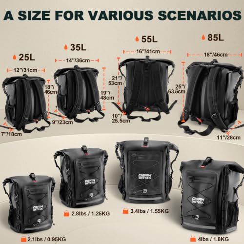 OSAH DRYPAK Waterproof Backpack Dry Bag 25L/35L/55L/85L – Heavy Duty Roll-Top Hiking Backpack Sack Keeps Gear Dry for Travel, Kayaking, Boating, Camping, Rafting and Fishing - color: Black, size: 25L