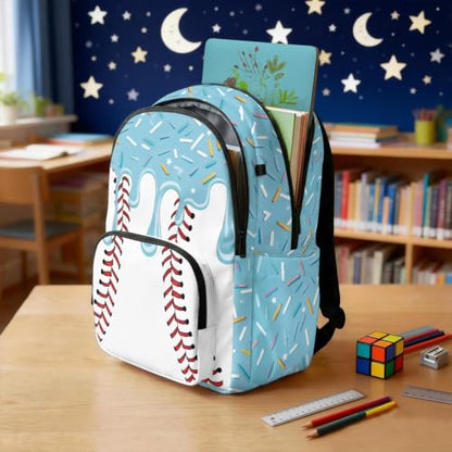 Suobstales Aqua Blue Baseball Ice Cream Drip Print Backpack for Kids Girls Boys Large Capacity Casual Daypack with Adjustable Strap Lightweight Rucksack Bookbag Back to School Gifts for Teens Child - color: Aqua Blue Baseball Ice Cream Drip