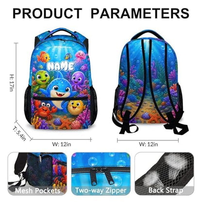 Personalized Backpack for Kids Toddlers Custom Bookbag for Boys Girls Unisex, Cute Fun Sea Animal School for Kindergarten Preschool Elementary - color: Blue