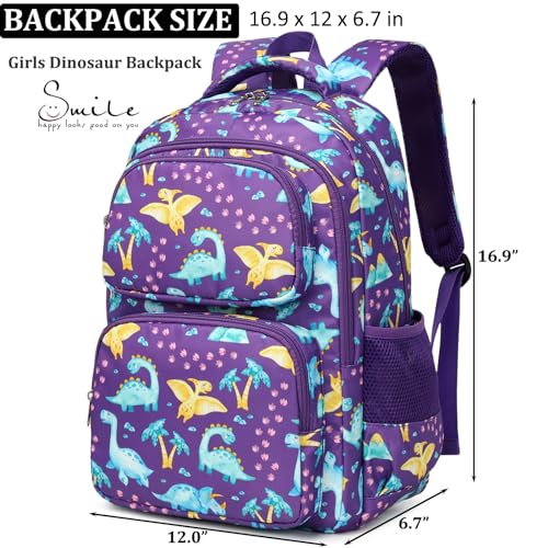 JIANYA School Backpack for Boys and Girls Elementary Children's School Bag Kids Backpack with Lunch Box - color: Dinosaur/ Purple