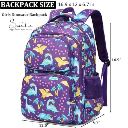 JIANYA School Backpack for Boys and Girls Elementary Children's School Bag Kids Backpack with Lunch Box - color: Dinosaur/ Purple