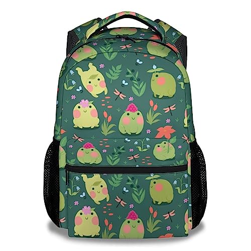 Mercuryelf Frog Backpack for Girls Boys, 16 Inch Green Backpacks for School Travel, Cute Lightweight Bookbag for Kids - color: Frog-2