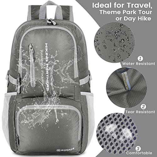 ZOMAKE Lightweight Packable Backpack - 35L Light Foldable Hiking Backpacks Water Resistant Collapsible Daypack for Travel(Dimgray) - color: Dimgray