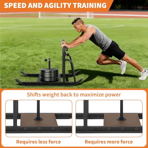 Garvee Weight Sleds, Heavy-Duty Workout Fitness Sled for Training, Push Pull Sled with Adjustable Height Handle, Running Speed, Football, Strength, Fits 1" & 2" Weight Plates, Black