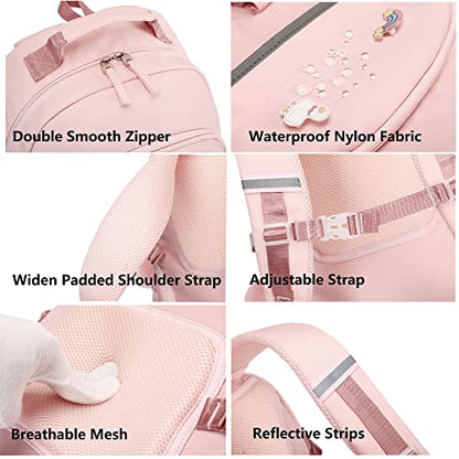 Backpack for Girls, 15.6 Inch Laptop School Bag Kids Kindergarten Elementary College Backpacks Large Bookbags for Teen Girl Women Students Casual Travel Daypacks (Pink) - color: Pink