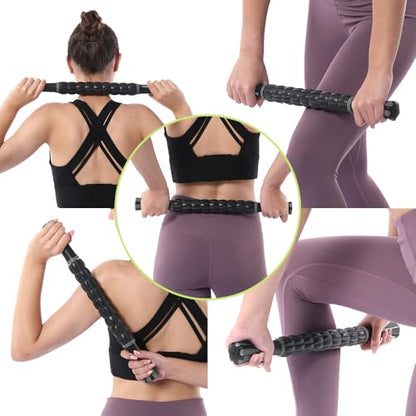 Muscle Roller Massage Roller Stick- Deep Tissue Fascia Blaster for Myofascial Pain Relief, Lymphatic Drainage & Body Sculpting, Handheld Physical Therapy & Recovery Tool (Gray black-18 inch) - color: Gray Black