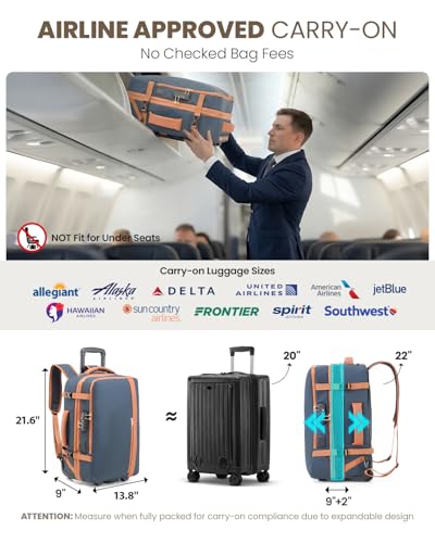 Fanwoli Rolling Vacuum Backpack Travel with One-Button Compression, Expandable Carry-On Suitcase Luggage, Approved TSA Lock & Water-Proof Laptop Compartment for Outdoor/Family/Business Trips - color: Blue