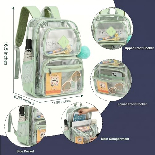Heavy Duty Clear Backpack for Girls Boys Transparent School Bookbag Kids Durable PVC See Through Backpack - Matcha Green - color: Matcha Green